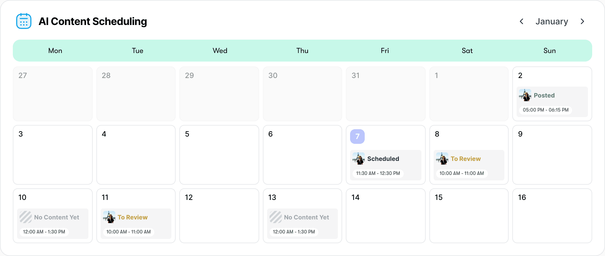 Tiksty AI Content Scheduling calendar